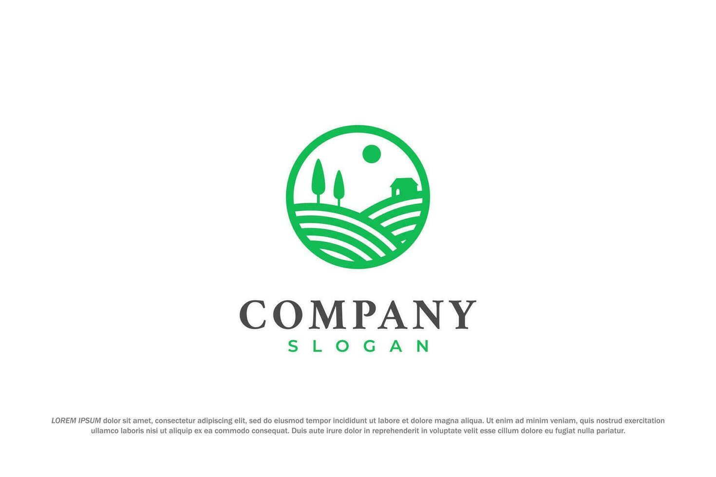 logo green hill scenery line art nature vector
