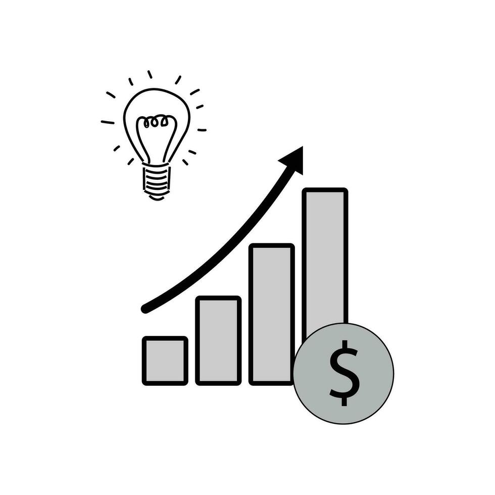 negocio crecimiento grafico con ligero bulbo y dólar signo. vector blanco antecedentes.