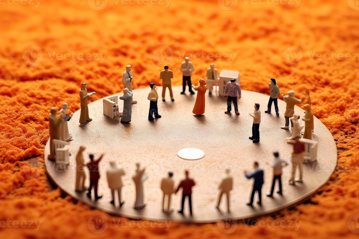 illustration of miniature people in circle social network photo
