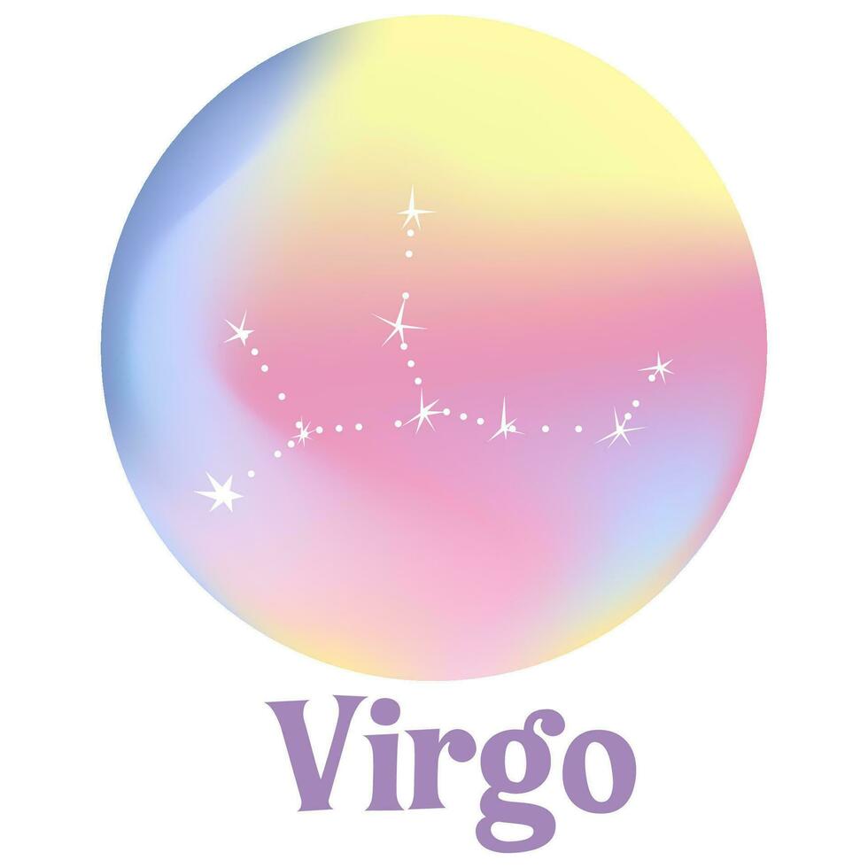 Set of zodiac signs on a holographic gradient background. Astrological horoscope. Constellation  Virgo. Stock vector illustration