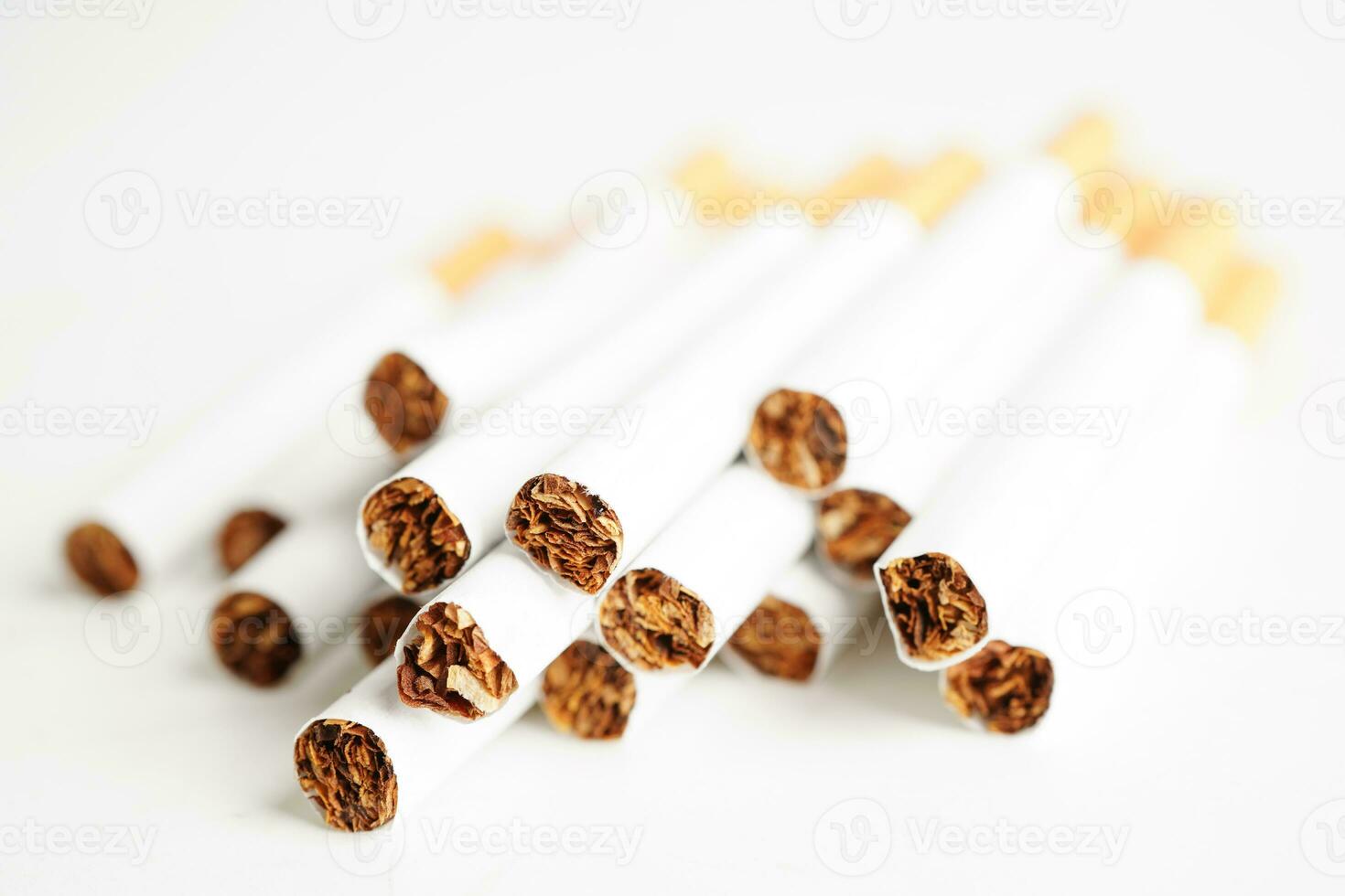 Cigarette, roll tobacco in paper with filter tube, No smoking concept. photo