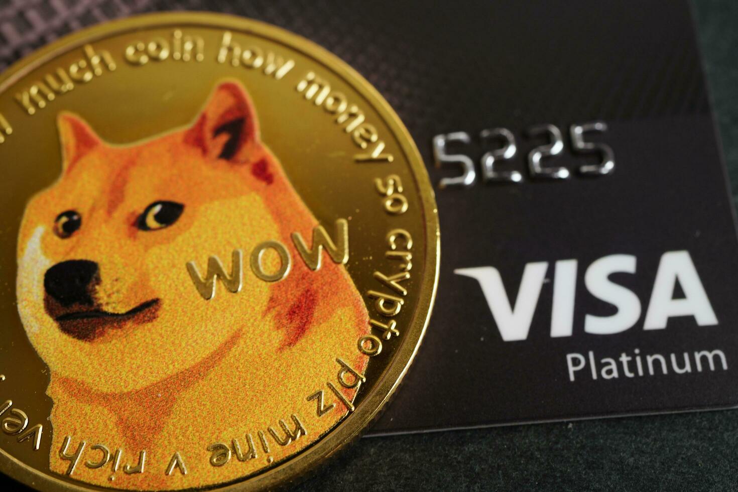 Bangkok, Thailand - May 15, 2022 Dogecoin with Wow for online business and commercial, Digital currency, Virtual cryptocurrency. photo