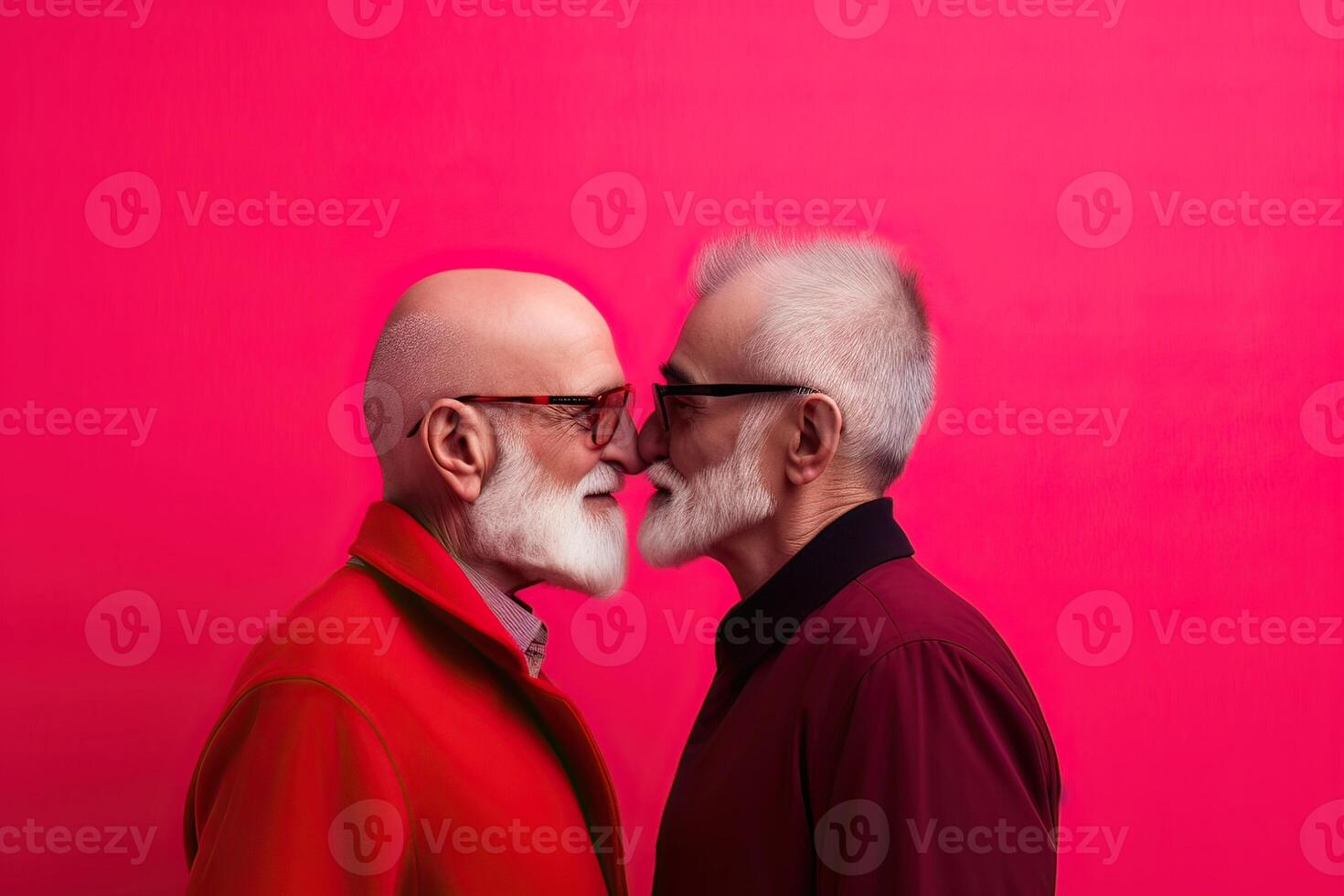 illustration of a married, elderly gay male couple embrace each other in a show of love and affection photo