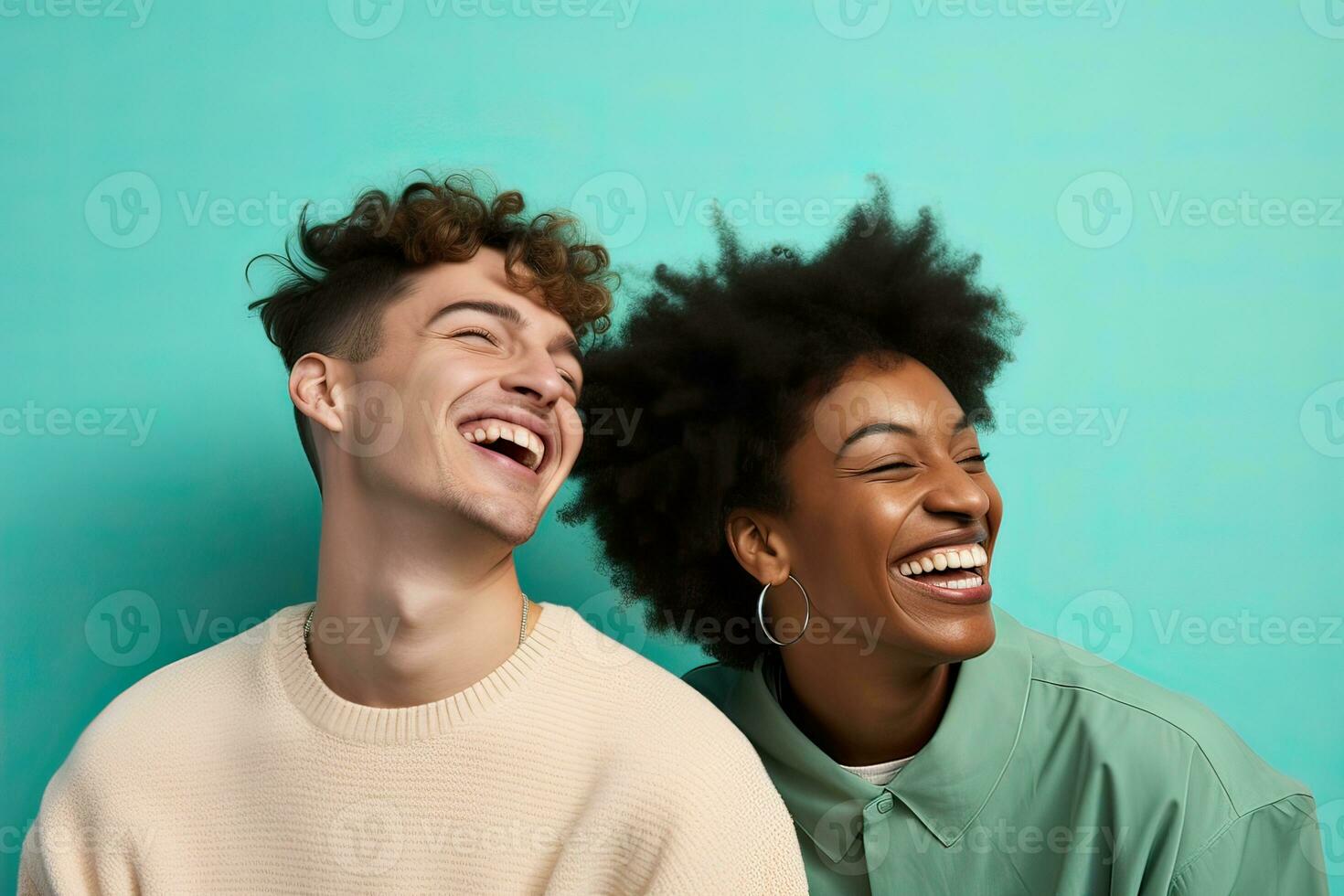 Generative AI illustration of smiling friends or couple, positive and joyful. photo