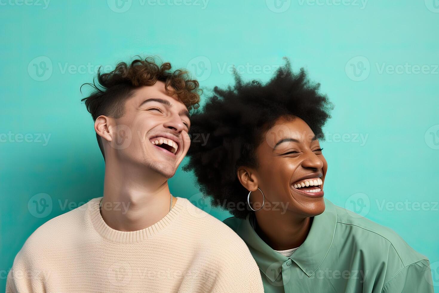 illustration of smiling friends or couple, positive and joyful. photo