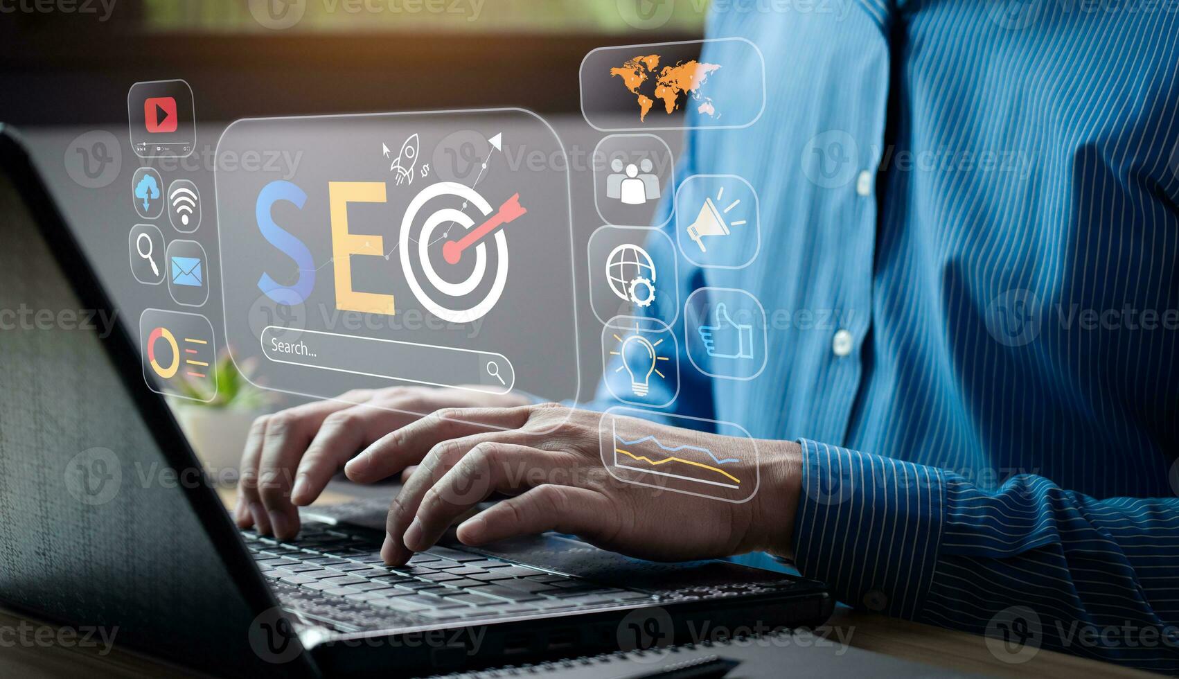 business people use SEO tools, Unlocking online potential. Boost visibility, attract organic traffic, and dominate search engine rankings with strategic optimization techniques. digital marketing photo