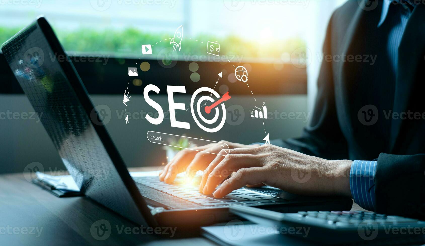 business people use SEO tools, Unlocking online potential. Boost visibility, attract organic traffic, and dominate search engine rankings with strategic optimization techniques. digital marketing photo