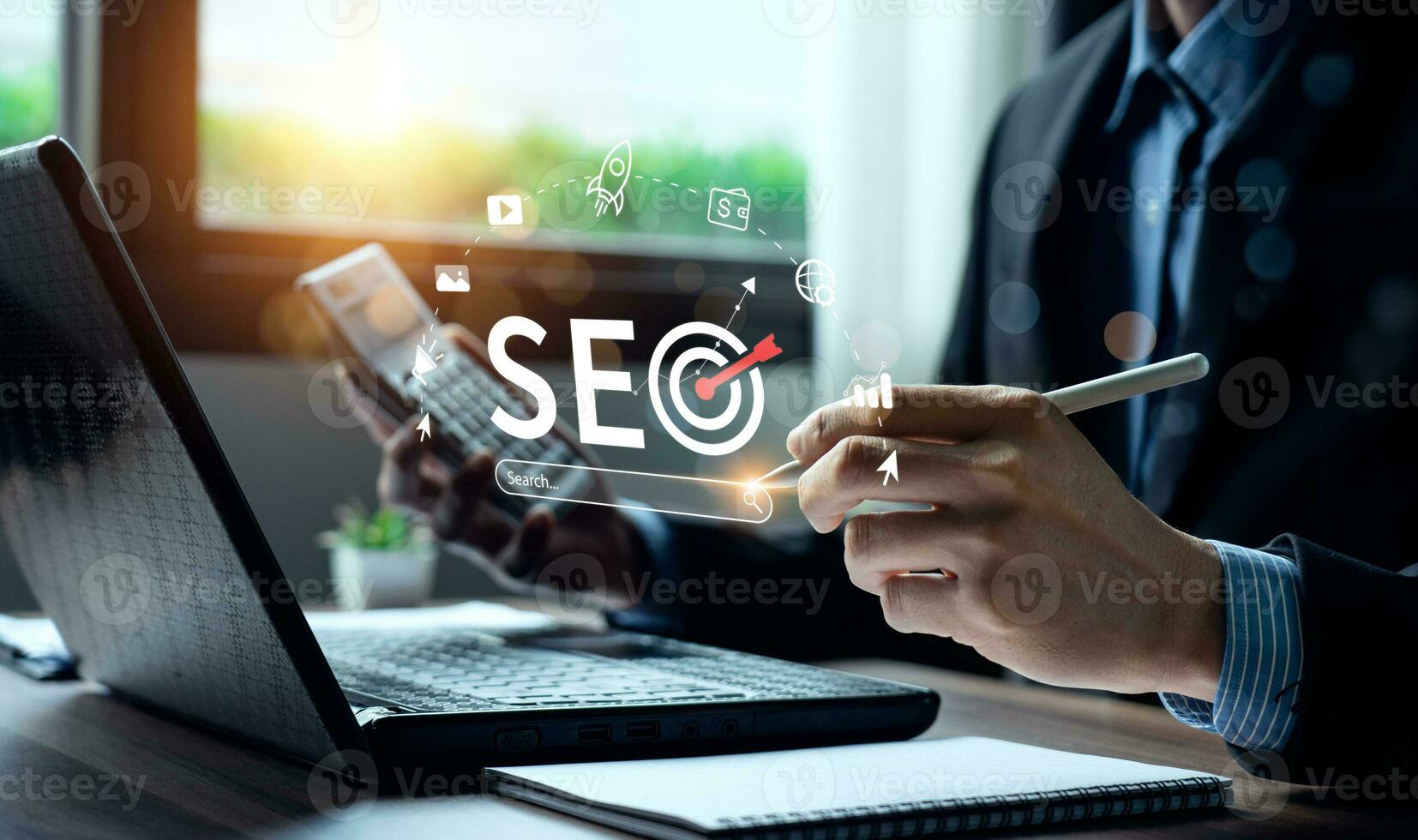 business people use SEO tools, Unlocking online potential. Boost visibility, attract organic traffic, and dominate search engine rankings with strategic optimization techniques. digital marketing photo