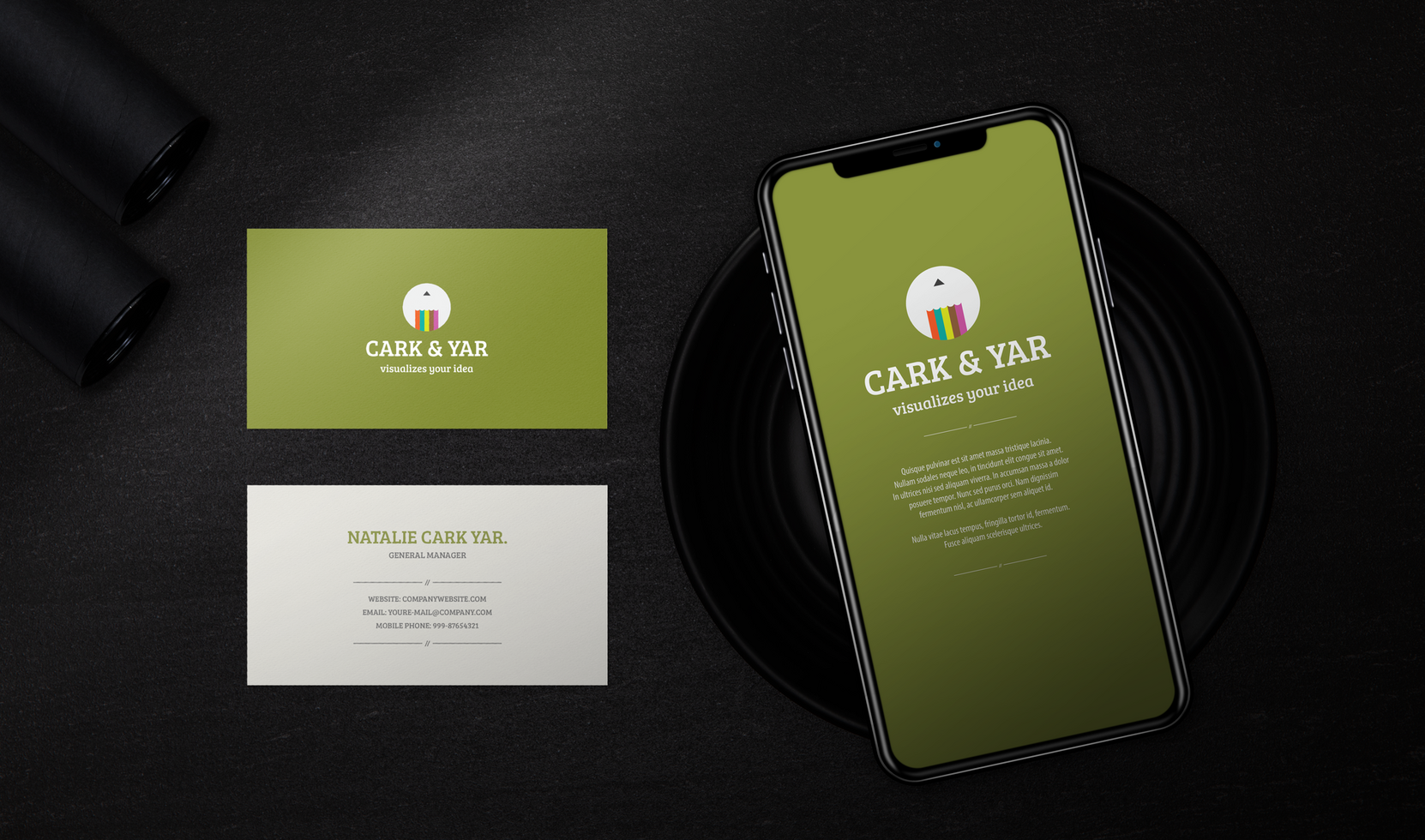 Premium mobile phone screen with business card mockup template psd