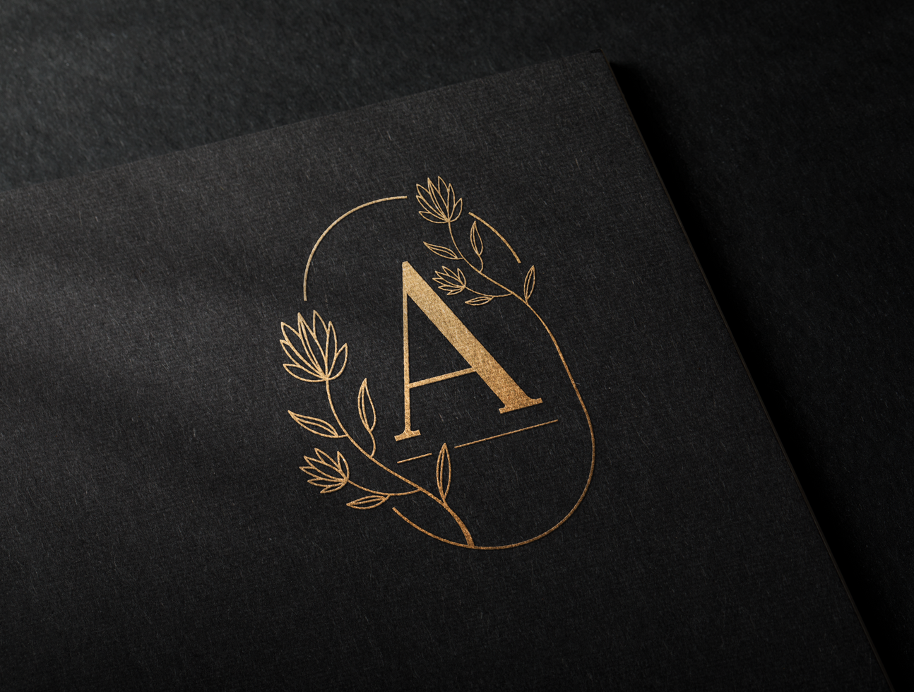 Golden luxury logo mockup in black craft paper psd