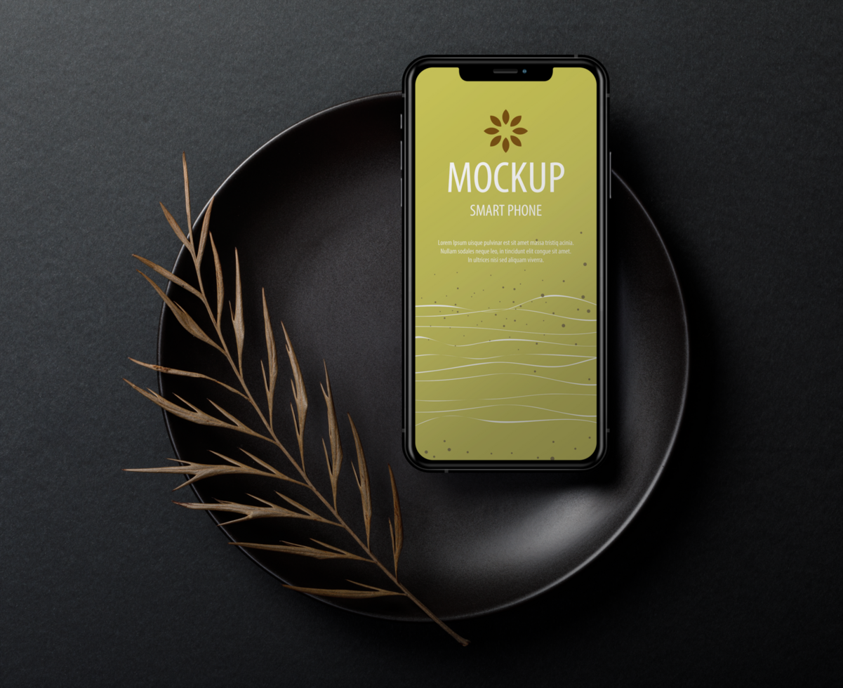 iPhone screen mockup template with dry leaves psd