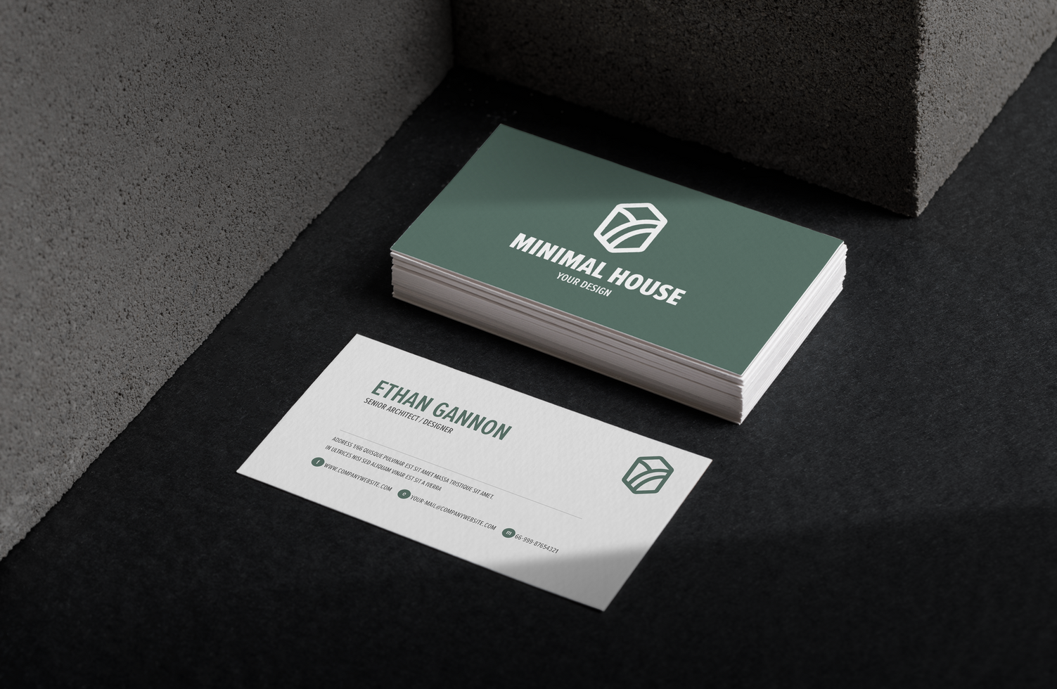 Minimal business card mockup with concrete block psd