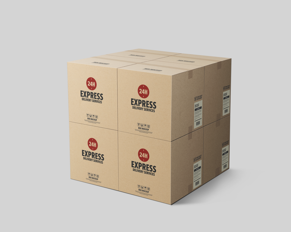 Stack of packages cardboard box mockup psd