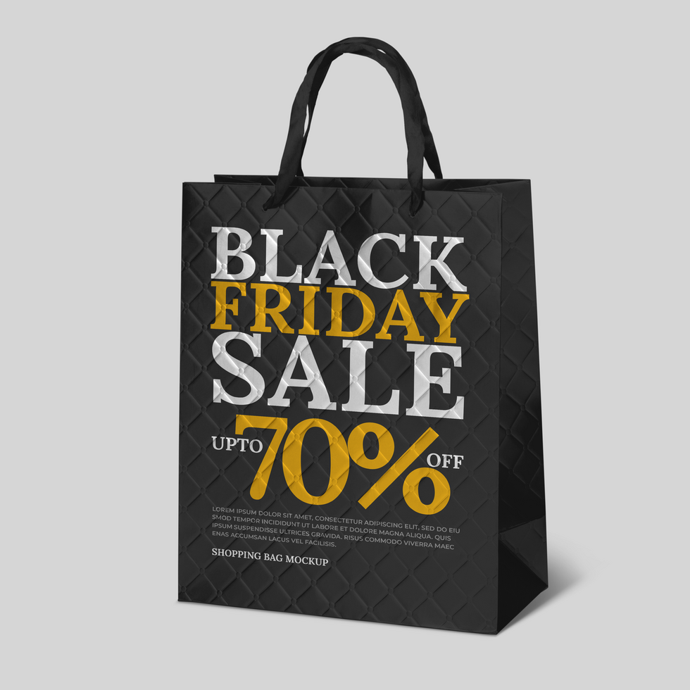 Black friday sales with shopping bag mockup template psd