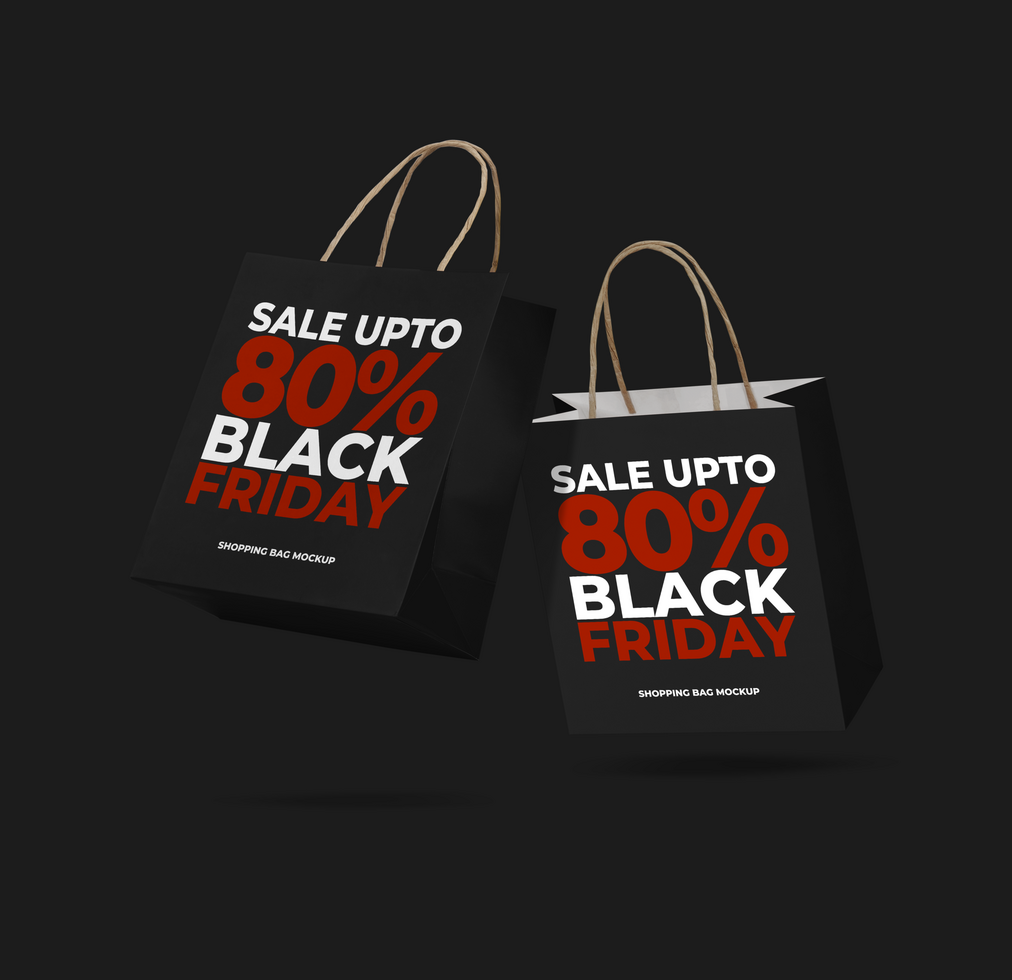 Black friday sales with shopping bag mockup template psd