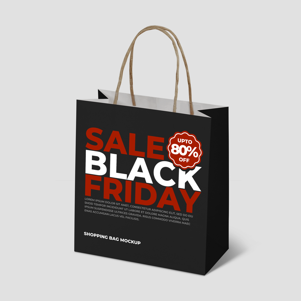 Black friday sales with shopping bag mockup template psd