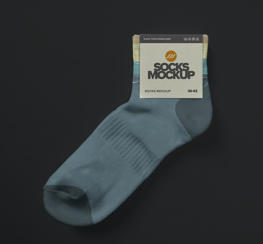 Socks mockup template with tag label psd