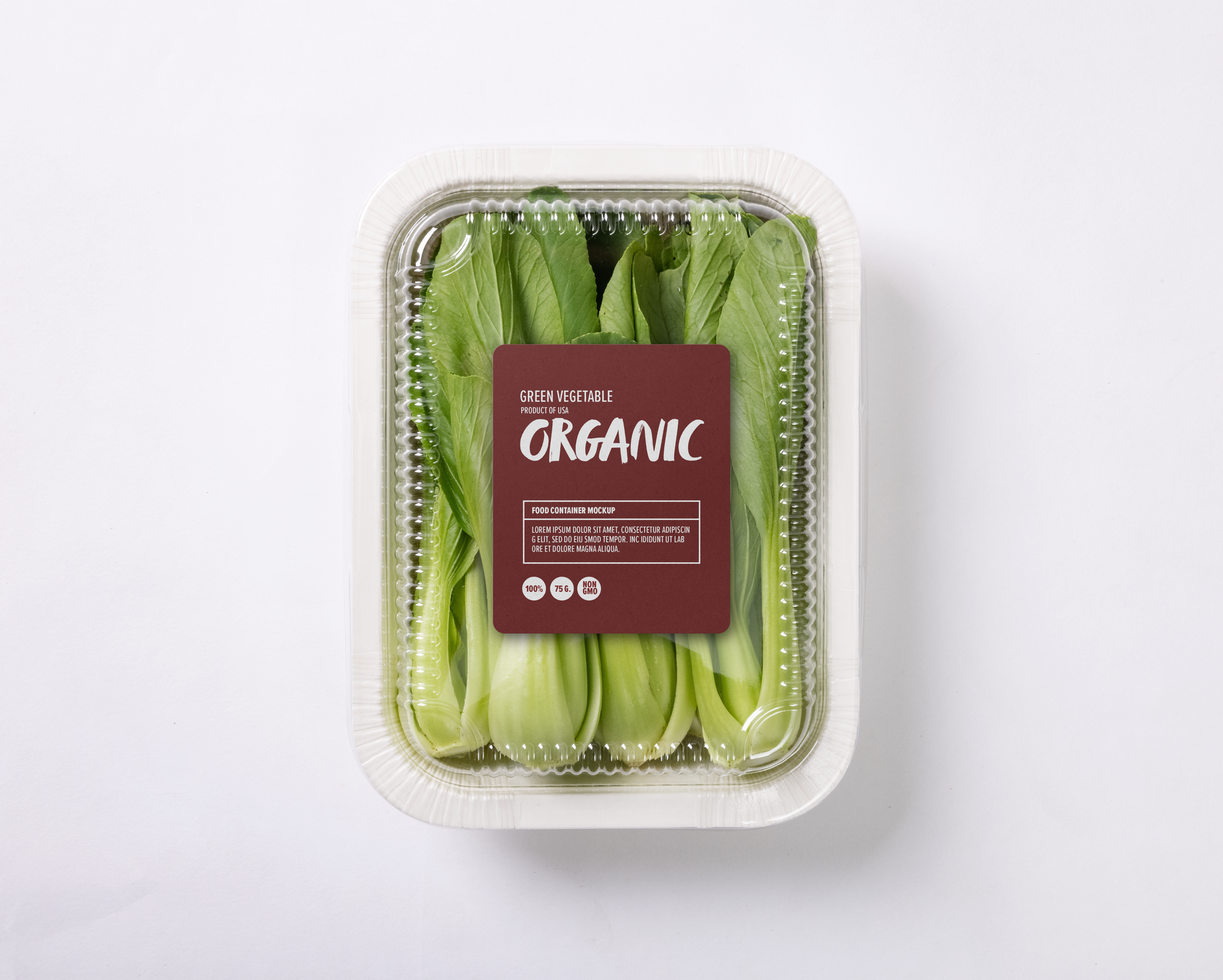 Takeaway food container round box mockup with vegetable psd