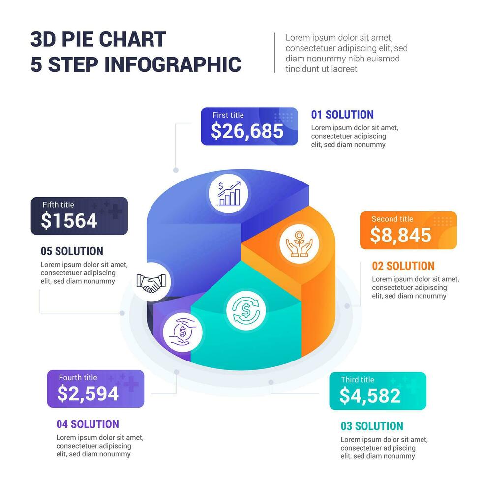 3D Pie Chart 5 Step Infographic vector