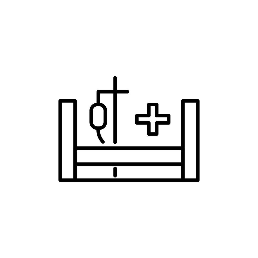Hospital Bed and Dropper Isolated Line Icon. Editable stroke. Suitable for various type of design, banners, infographics, stores, shops, web sites vector