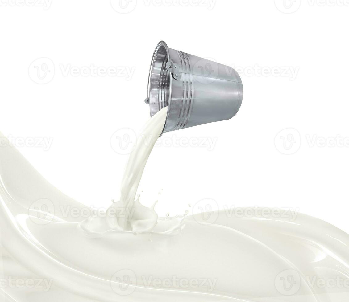 Pour the milk out of a metal can. Milk splashes. photo