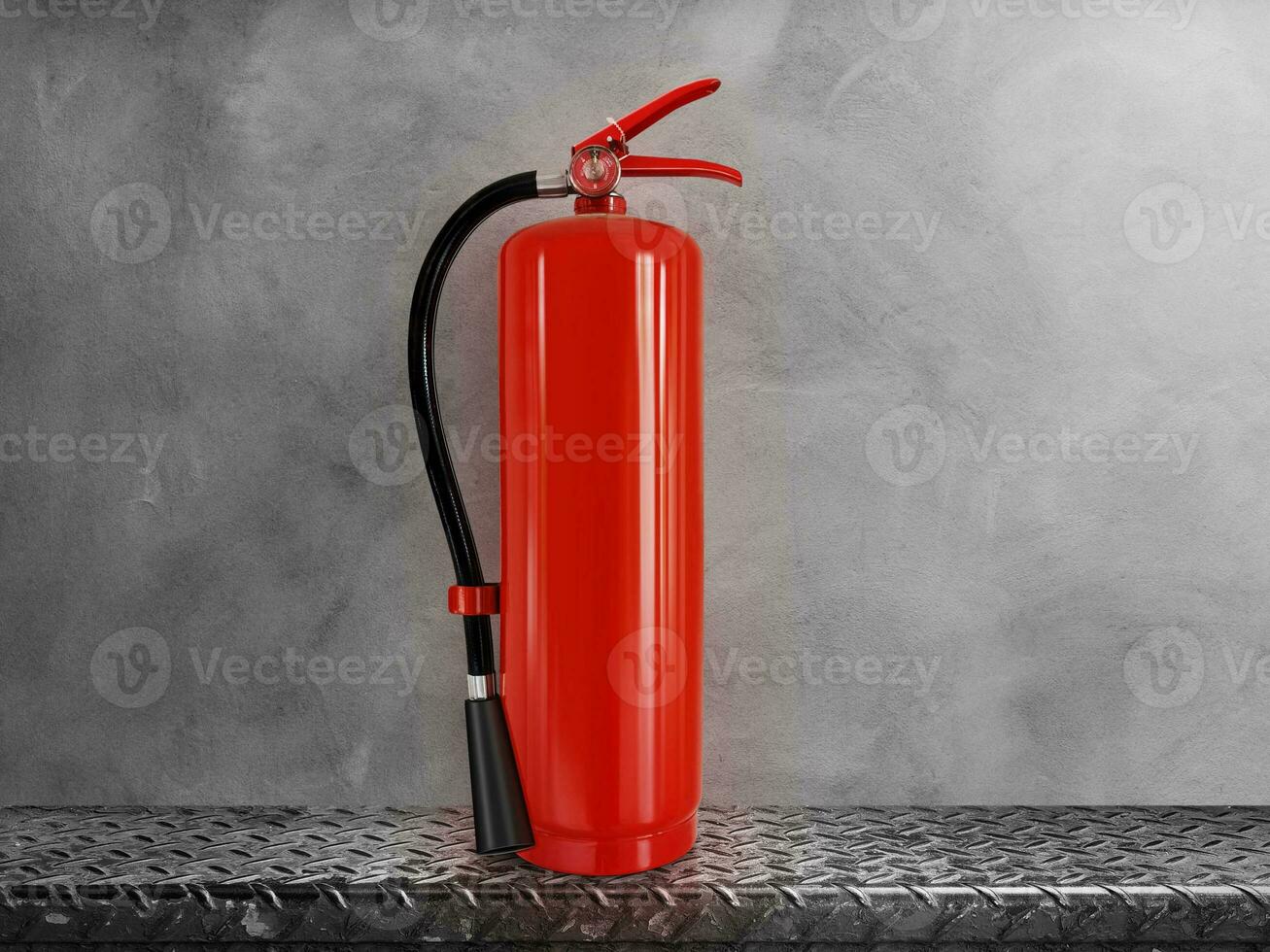 fire extinguisher on steel background cement photo