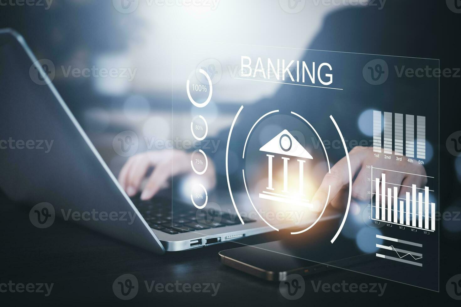 Finanzas y bancario digital, empresarios participación en línea bancario y pagos, Finanzas y bancario redes ai, cliente redes conexión, digital marketing. ciber seguridad. negocio tecnología. foto