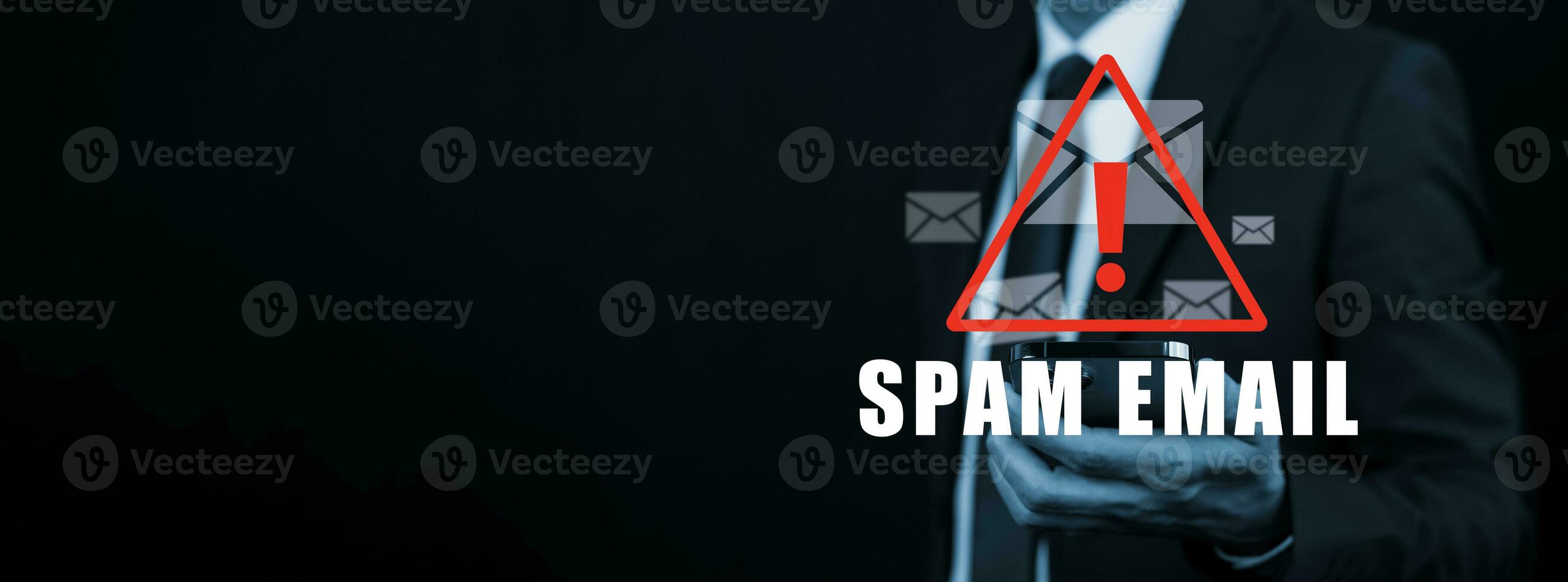 Email concept with laptop spam and virus computer monitor internet security concept, businessman touch electronic mail with bar of Spam, junk and e-marketing on screen, Spam Email Pop-up Warning. photo