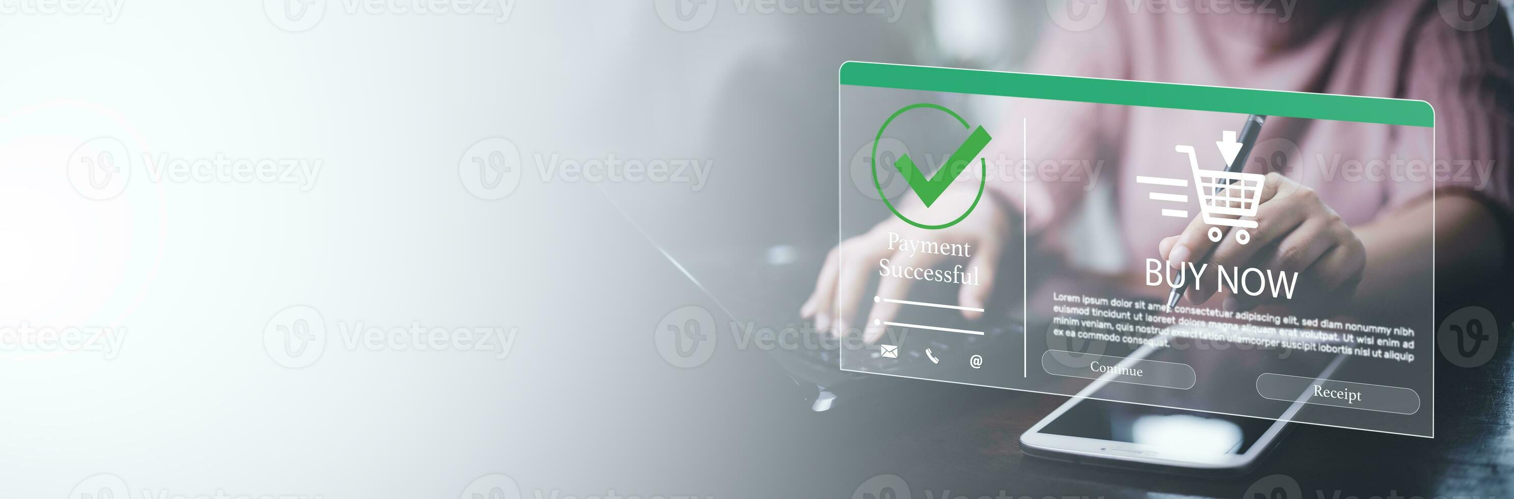 Online payment with digital marketing, Smartphone with banking online bill payment Approved concept button, credit card and network connection icon on business technology virtual screen background photo