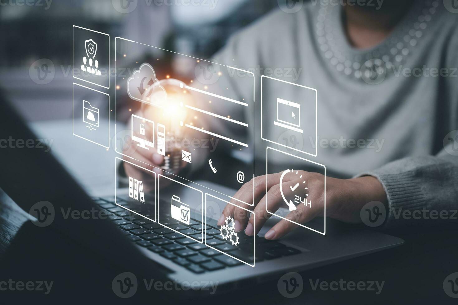 Cloud technology concept Global network of metaverse systems concept, Man hand touch data with internet cloud technology and File Transfer backup copy,Global business  Internet for Telecommunication photo