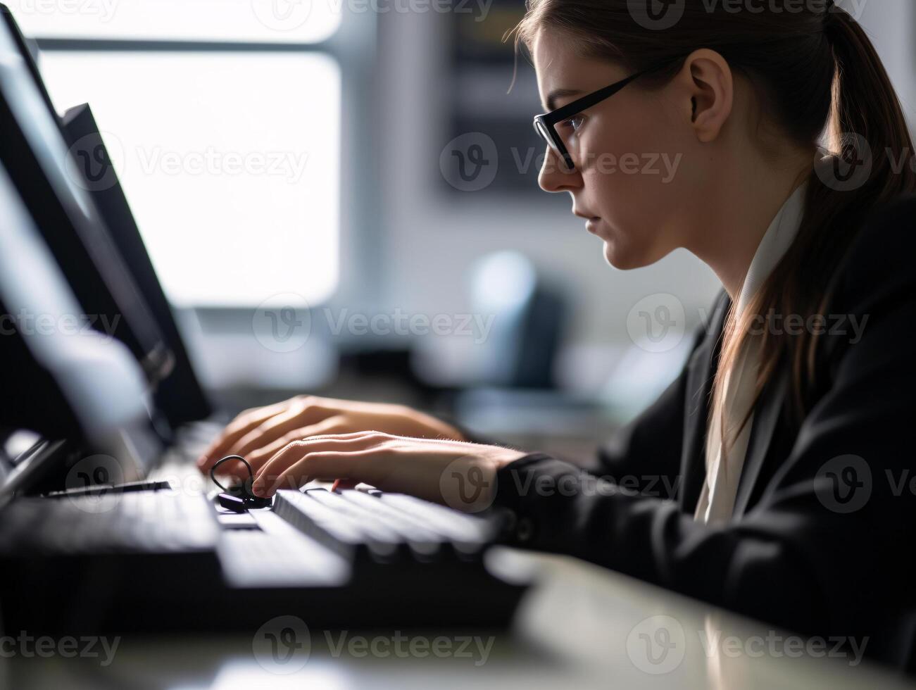 Intense Focus - Close-up of Person Typing on Keyboard in Sleek Modern Office Environment - photo