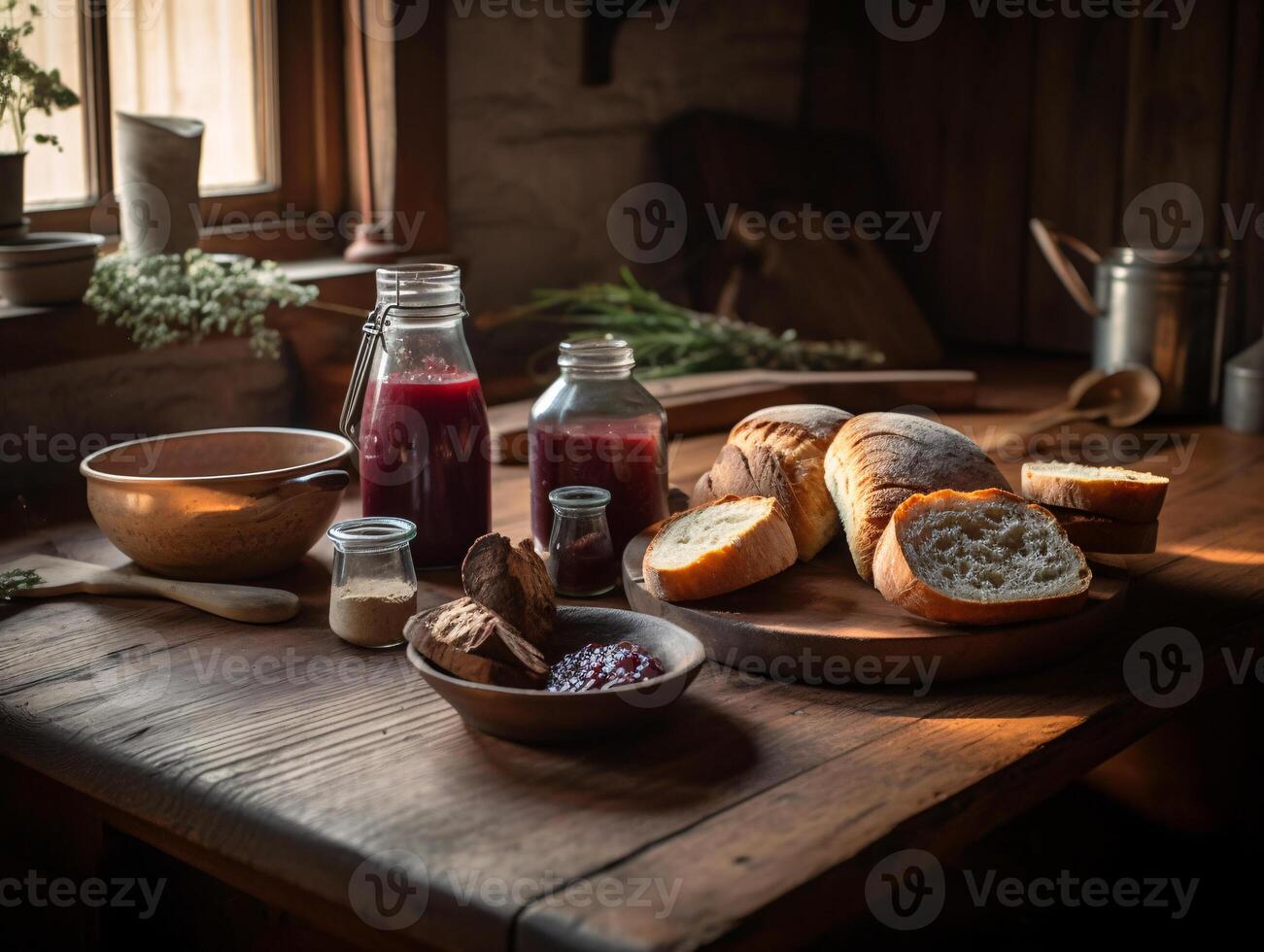 Natural Simplicity - A Cozy Coffee Scene on a Weathered Table - AI generated photo