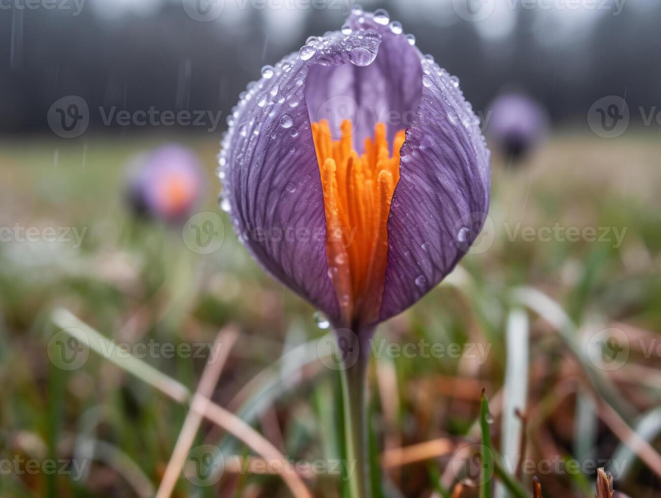 A Delicate Wonder - A Close-Up of a Single Crocus in Full Bloom - photo