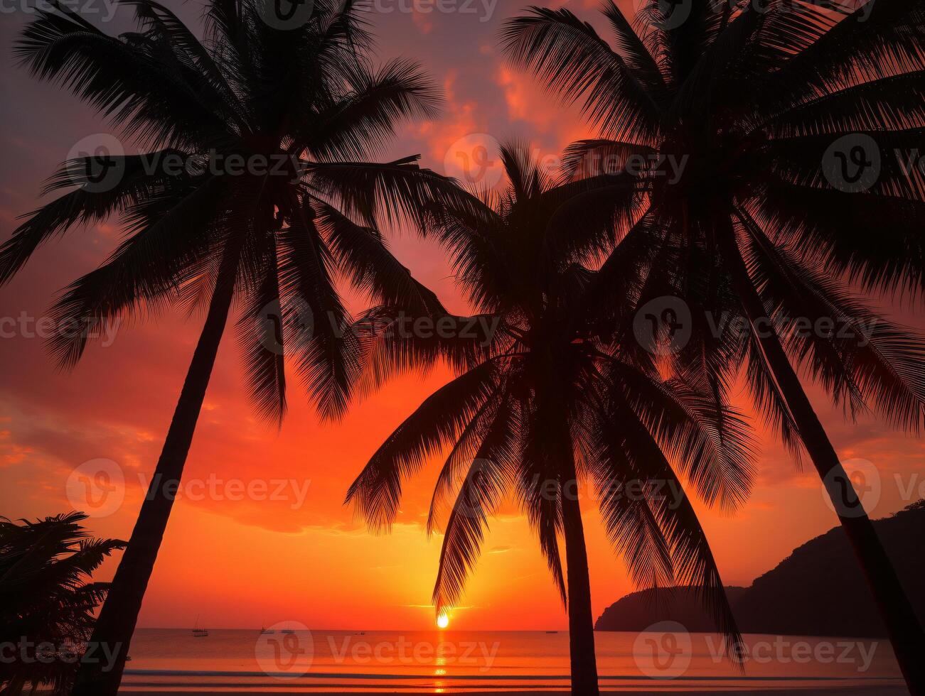 A Breathtaking View - Silhouetted Palm Trees Against a Vibrant Sunset Sky - photo