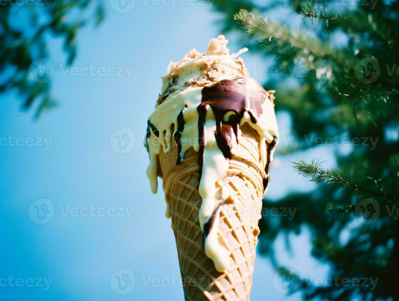 Melting Delight - A Vintage Photograph of a Delicious Ice Cream Cone - AI generated photo