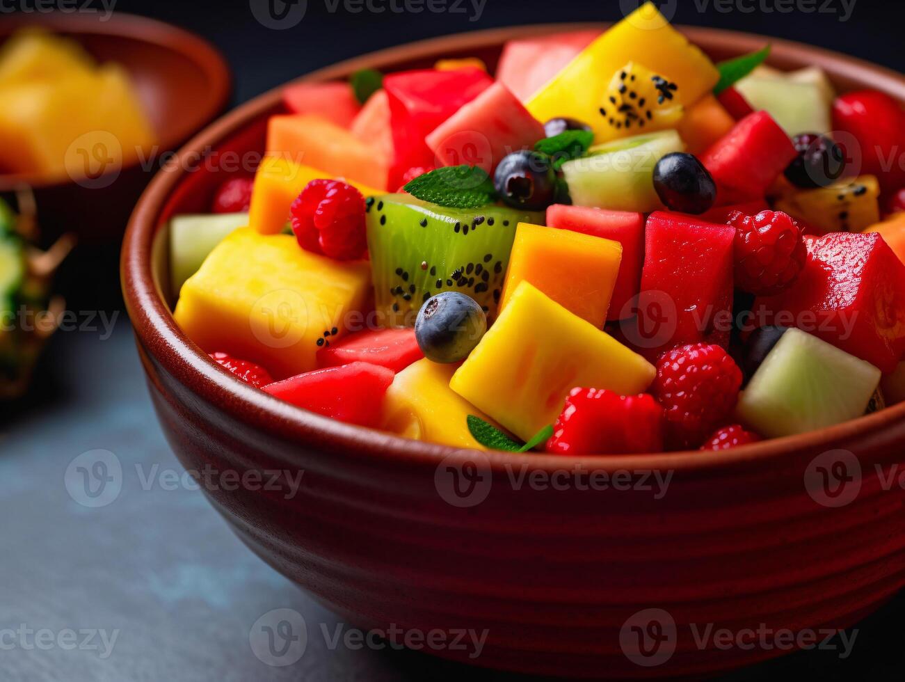 Vibrant Fruit Salad with Watermelon, Pineapple, and Mango in a Bowl - photo