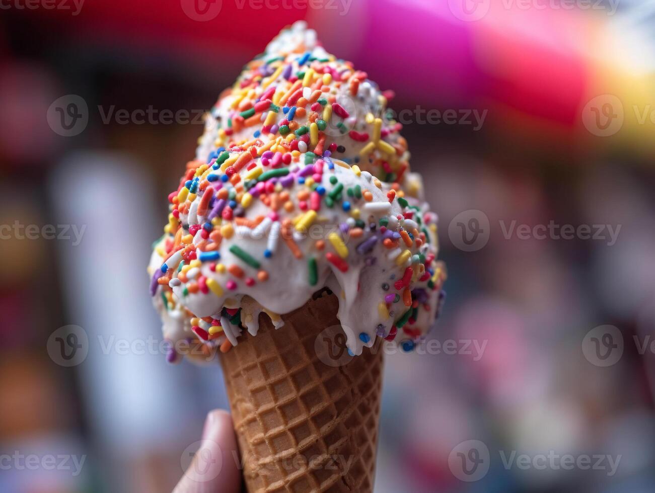 A Close-Up Look at a Melting Ice Cream Cone on a Hot Summer Day - photo