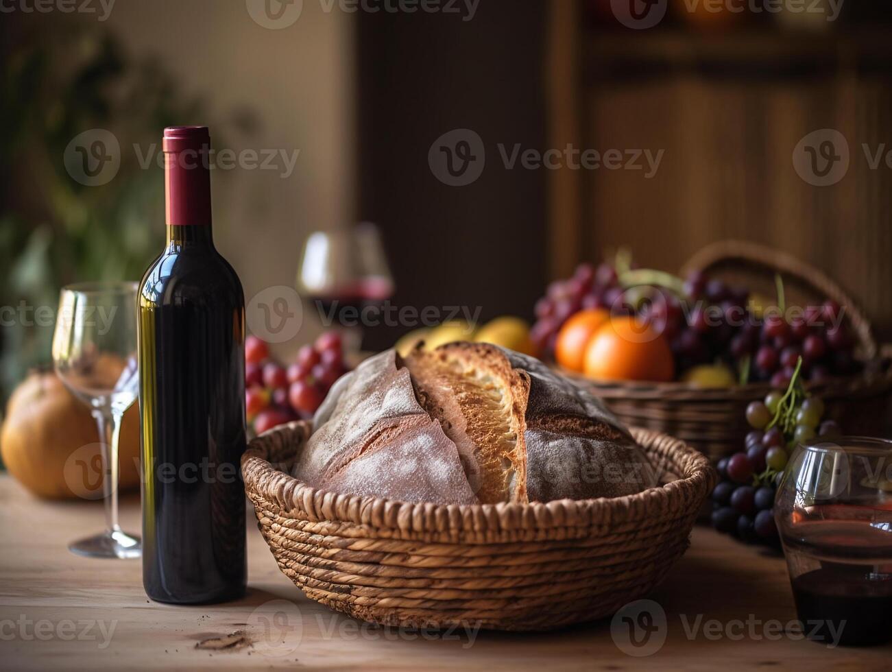 A Mouthwatering Close-Up of a Rustic Table Centerpiece - AI generated photo