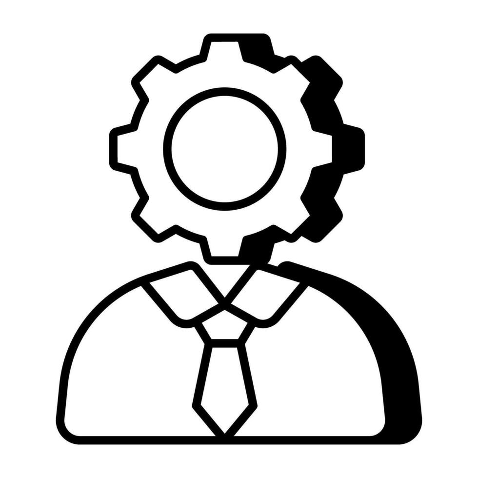 Gear on avatar head denoting concept of manager vector