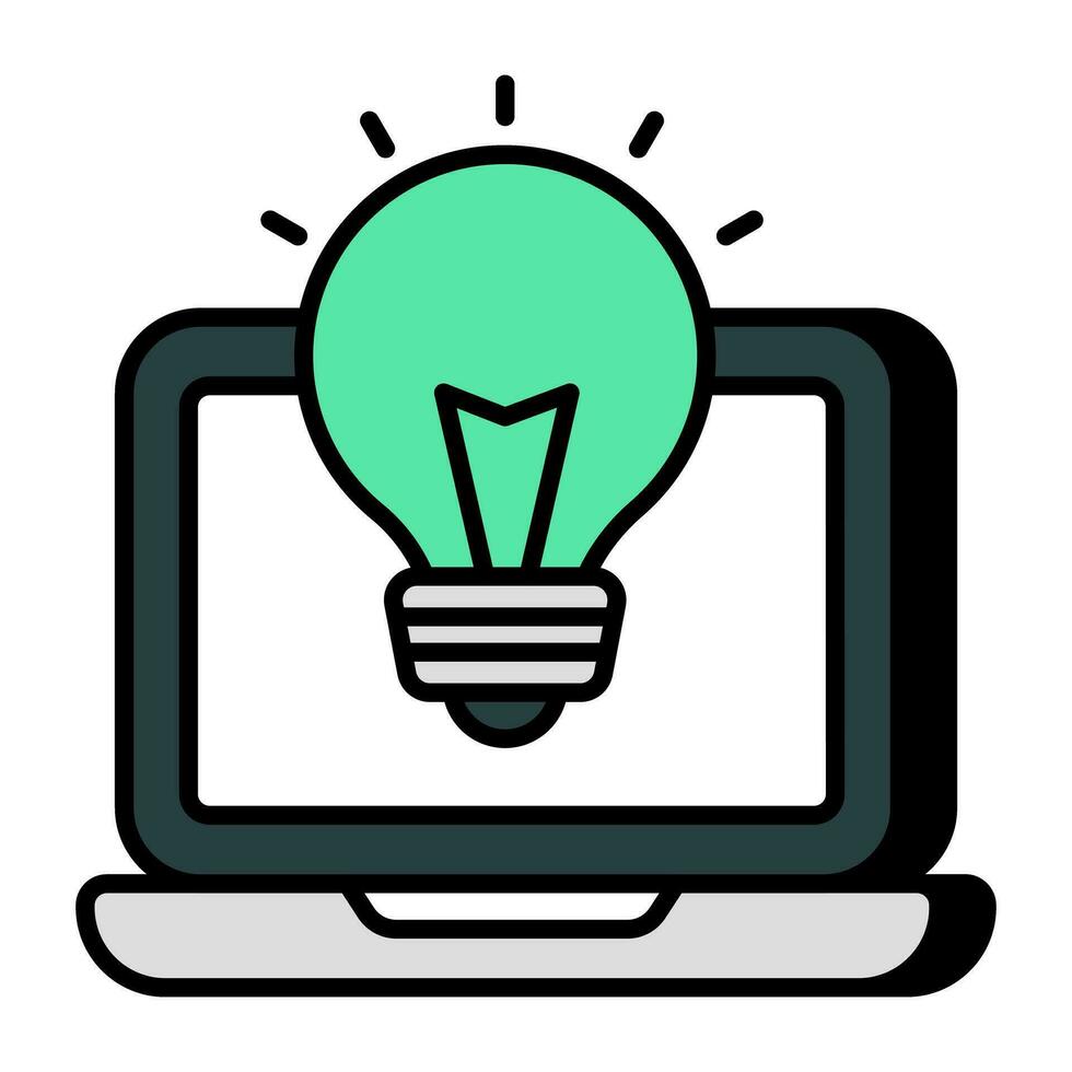 Lightbulb inside laptop, icon of online idea vector