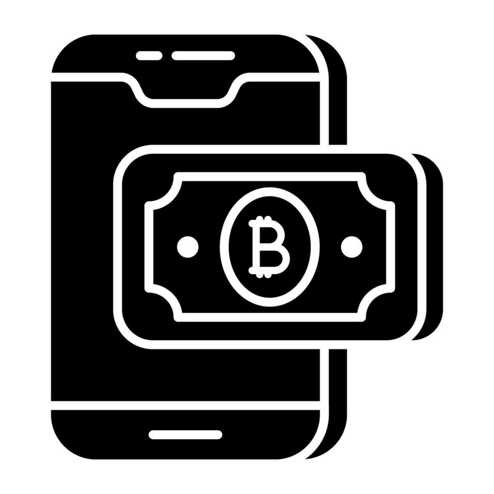 A solid design icon of mobile bitcoin vector