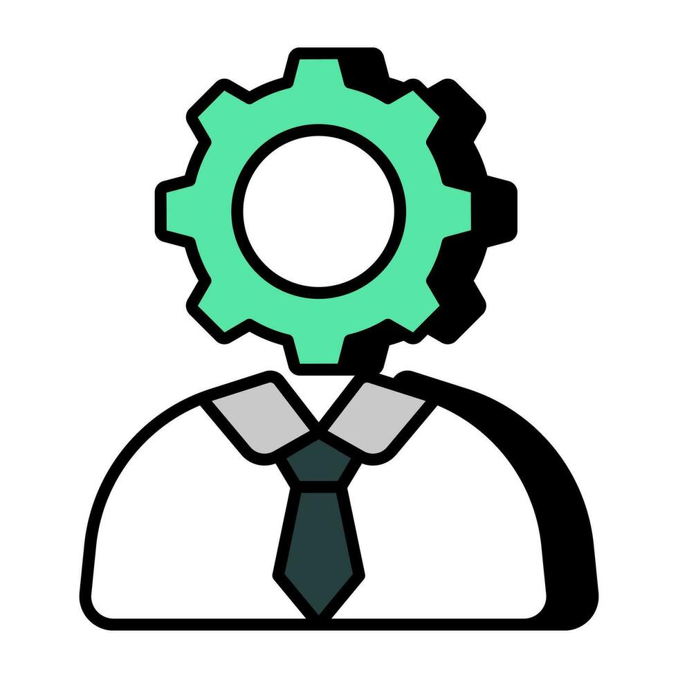 Gear on avatar head denoting concept of manager vector
