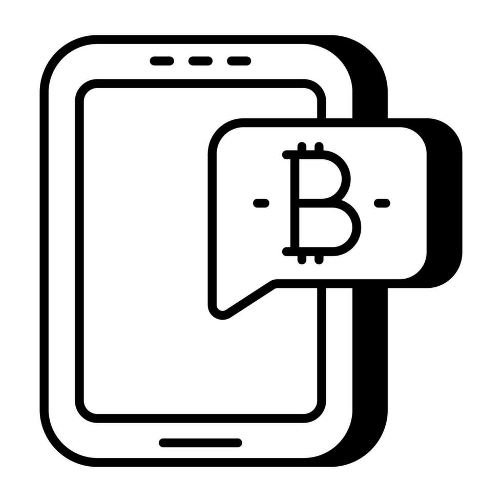 A vector design icon of mobile bitcoin chat