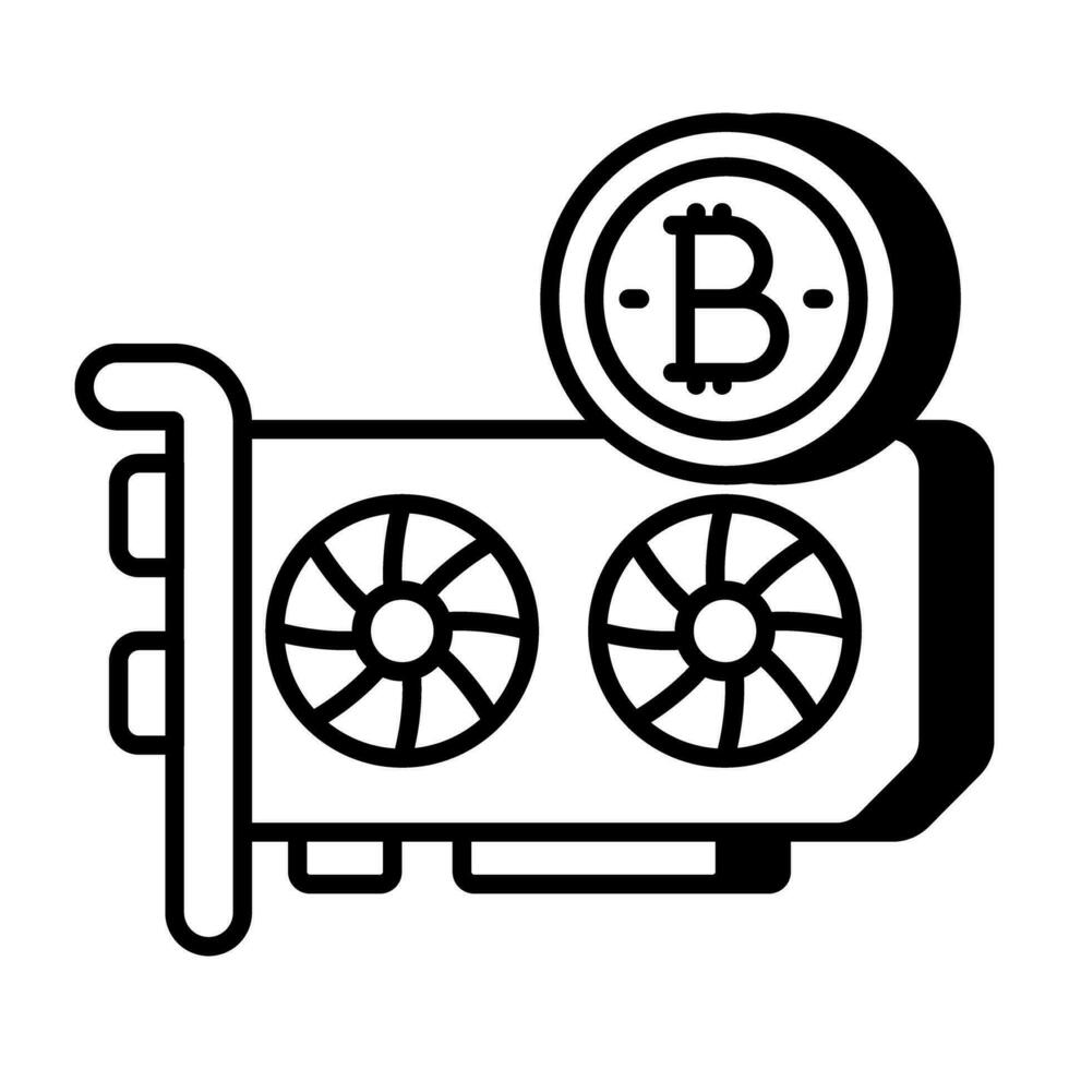 un único diseño icono de bitcoin gpu tarjeta vector