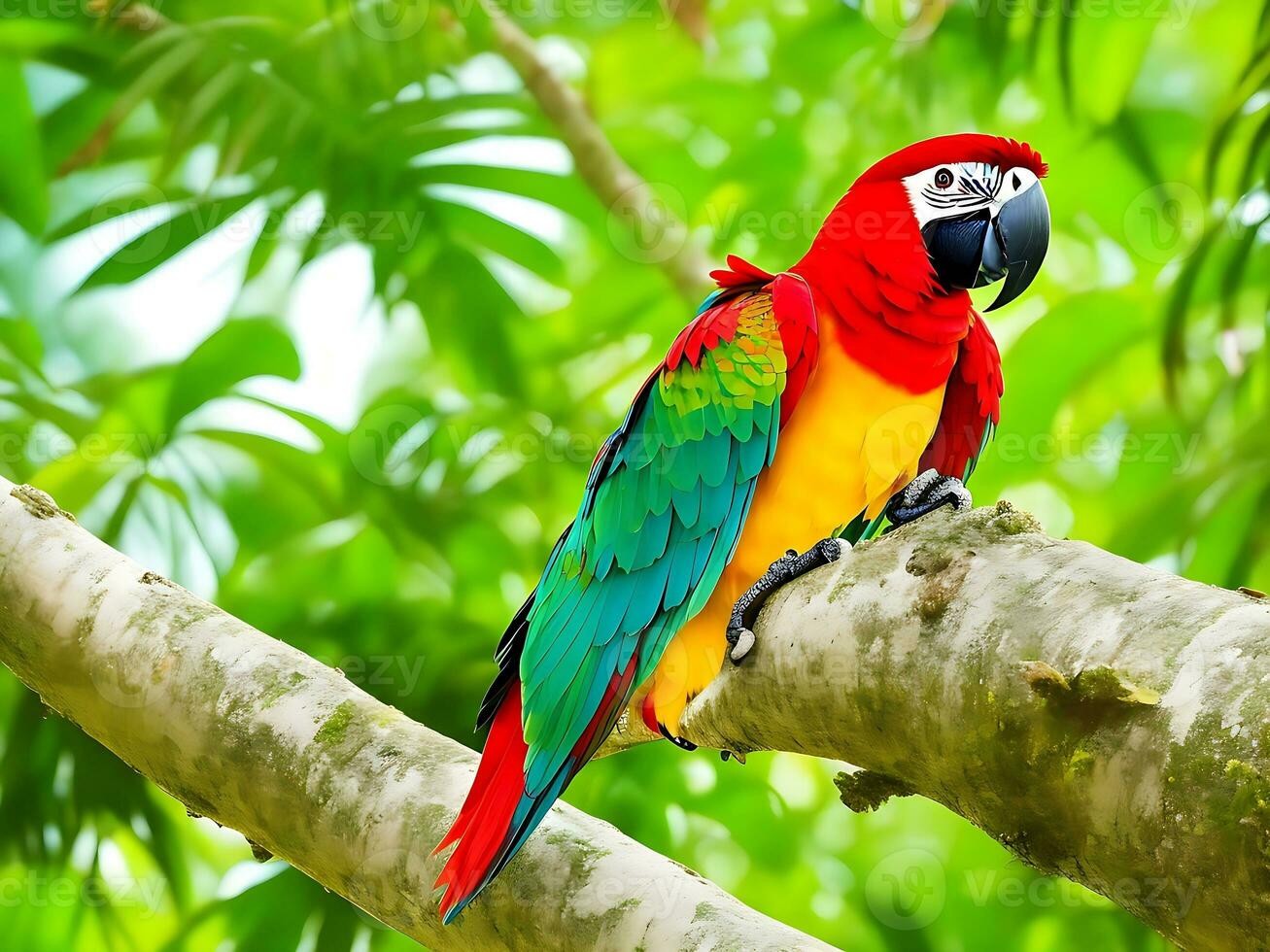 Tropical parrot on a branch ai genarated photo