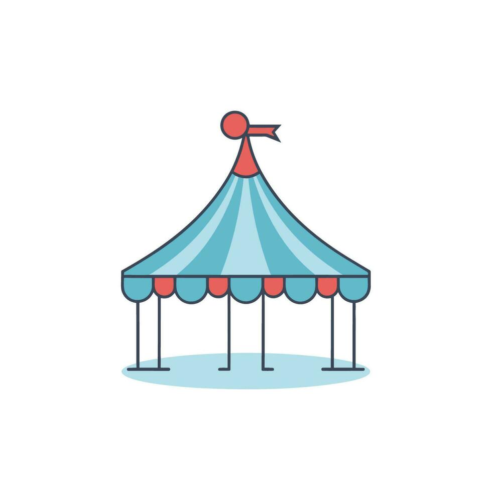 Vector of a flat and colorful icon of a circus tent with red and blue stripes