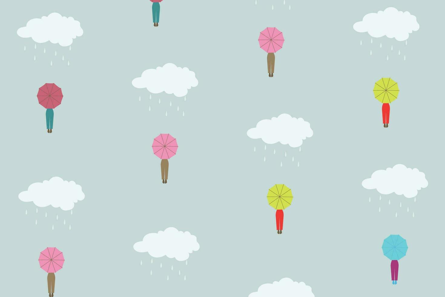 Seamless pattern with holding an umbrella in the rain. vector