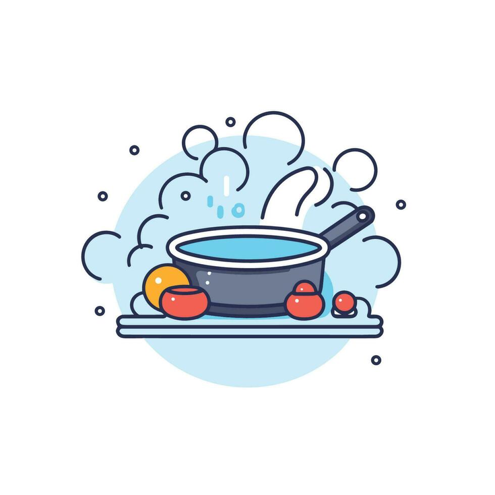 Vector of a flat icon vector of a pan with steam coming out of it