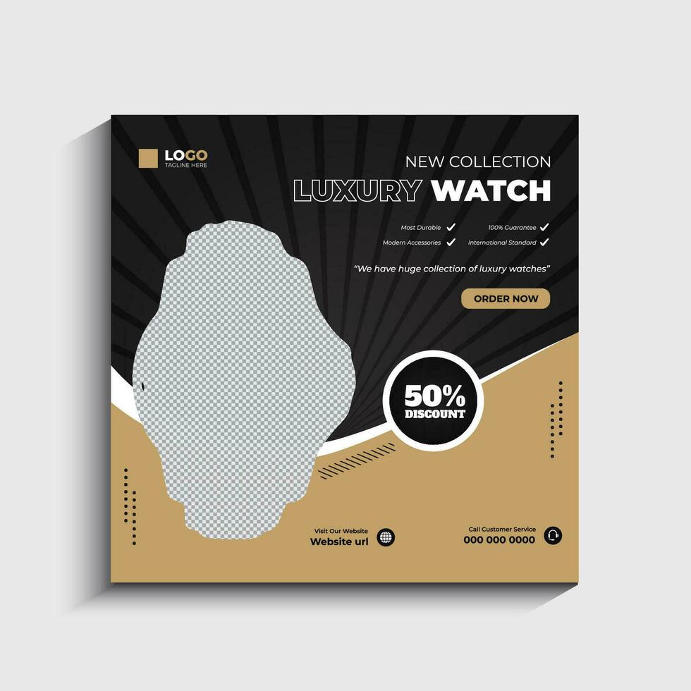 Modern watch brand product sale and promotional social media post banner template design vector