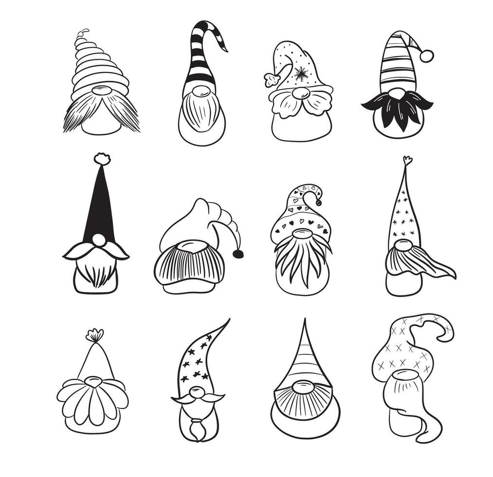Set of little garden gnomes sketch vector